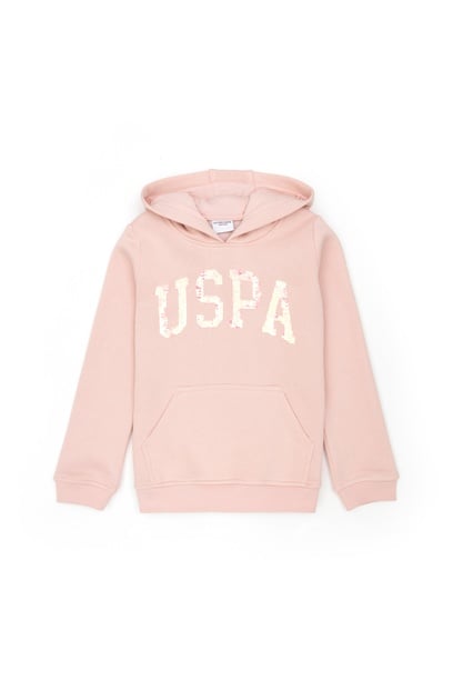 Kız Çocuk Toz Pembe Basic Kapüşonlu Sweatshirt