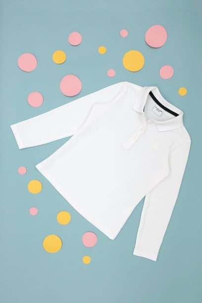 Kız Çocuk Beyaz Polo Yaka Basic Sweatshirt