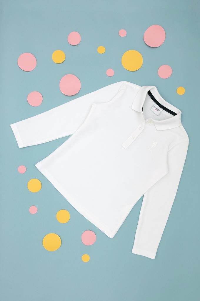 Kız Çocuk Beyaz Polo Yaka Basic Sweatshirt