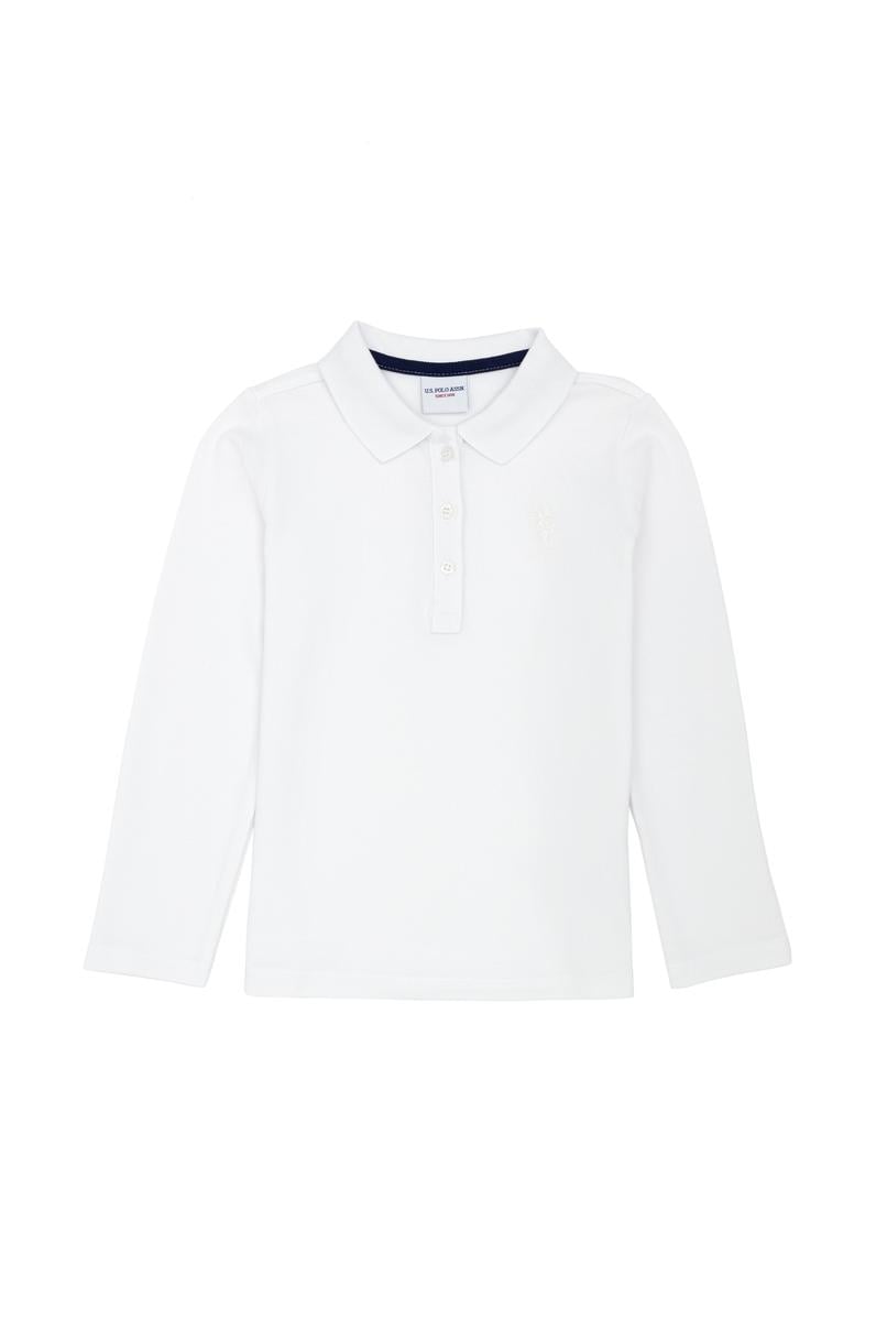 Kız Çocuk Beyaz Polo Yaka Basic Sweatshirt