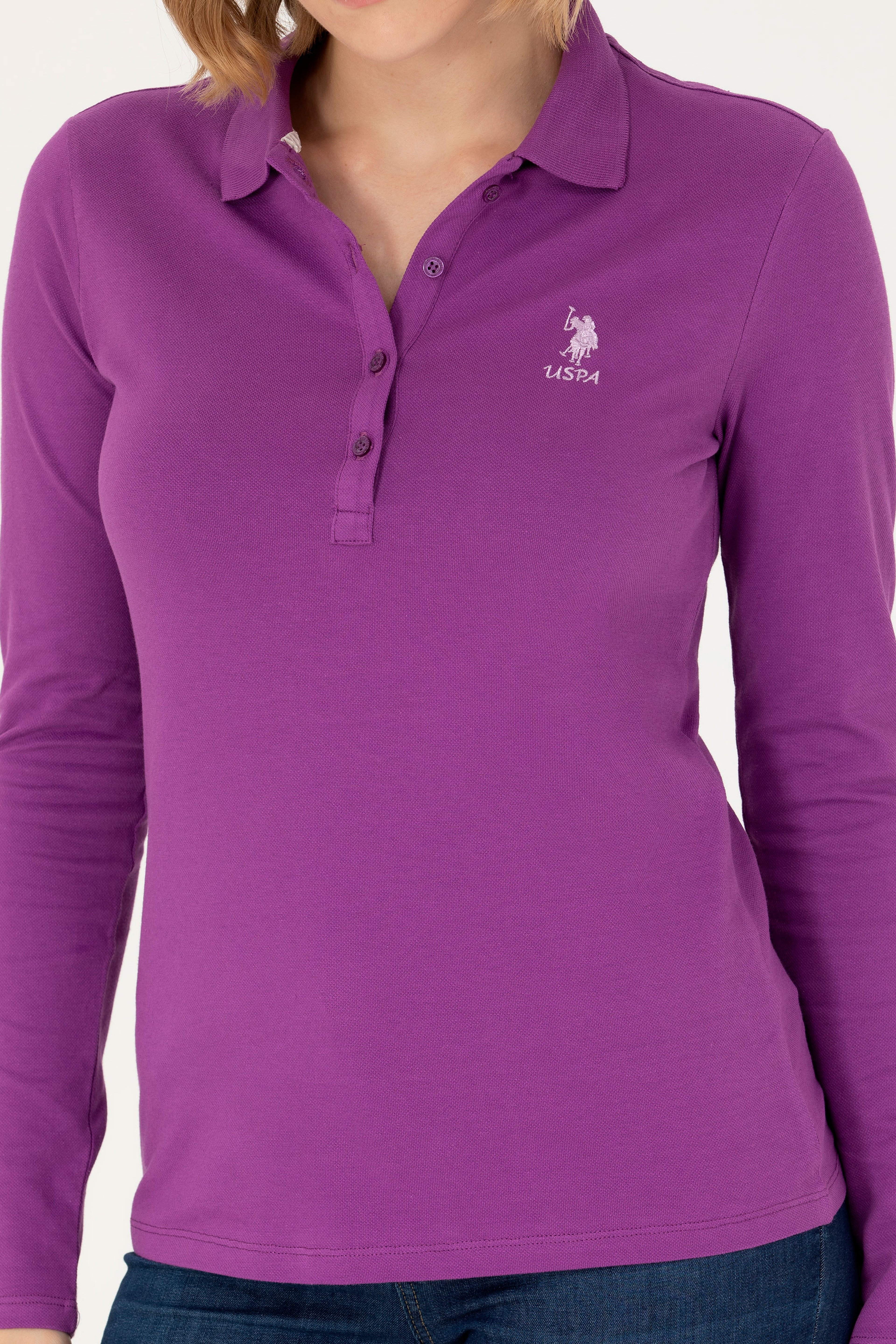 Kadın Violet Polo Yaka Basic Sweatshirt - Image 6