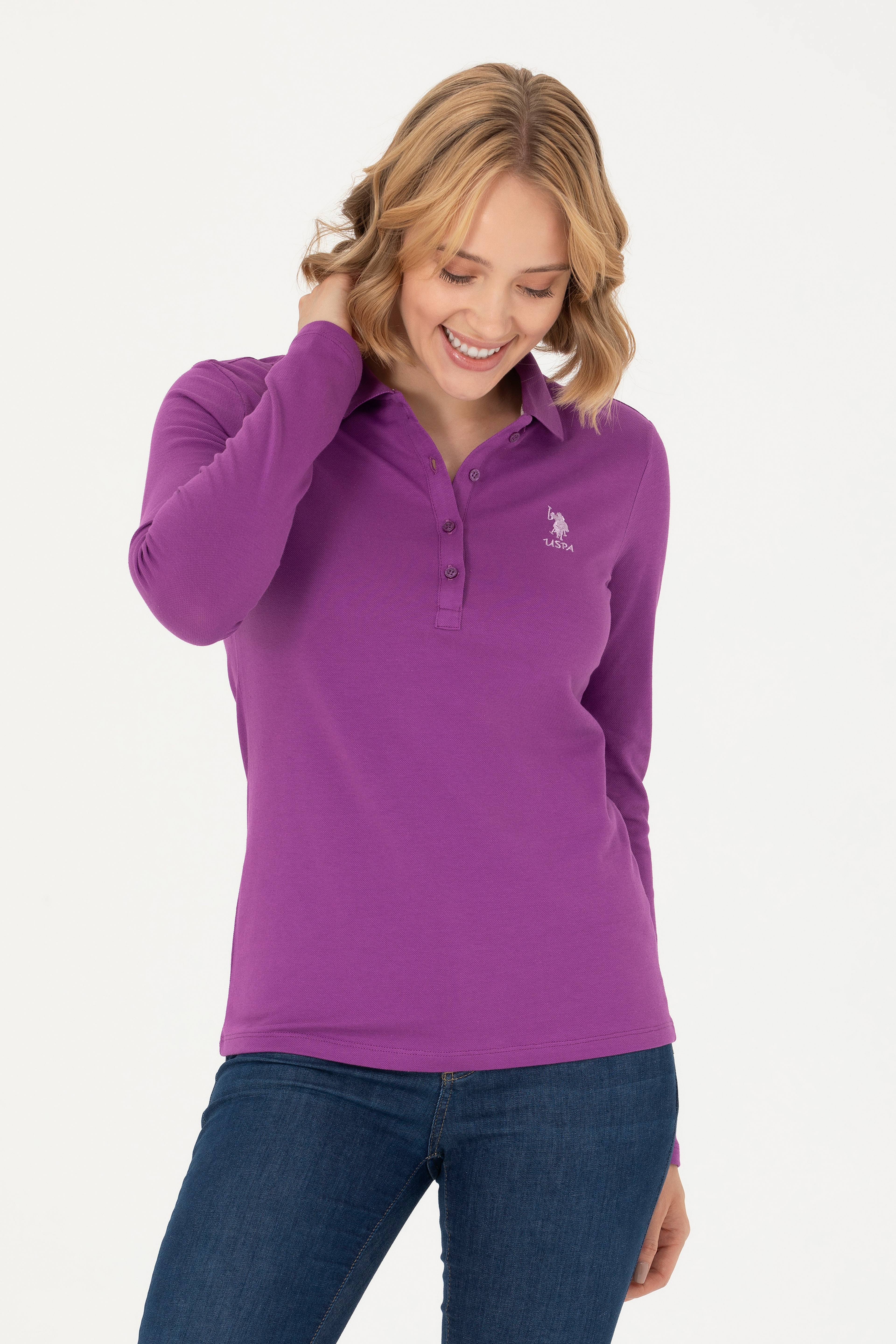 Kadın Violet Polo Yaka Basic Sweatshirt - Image 1