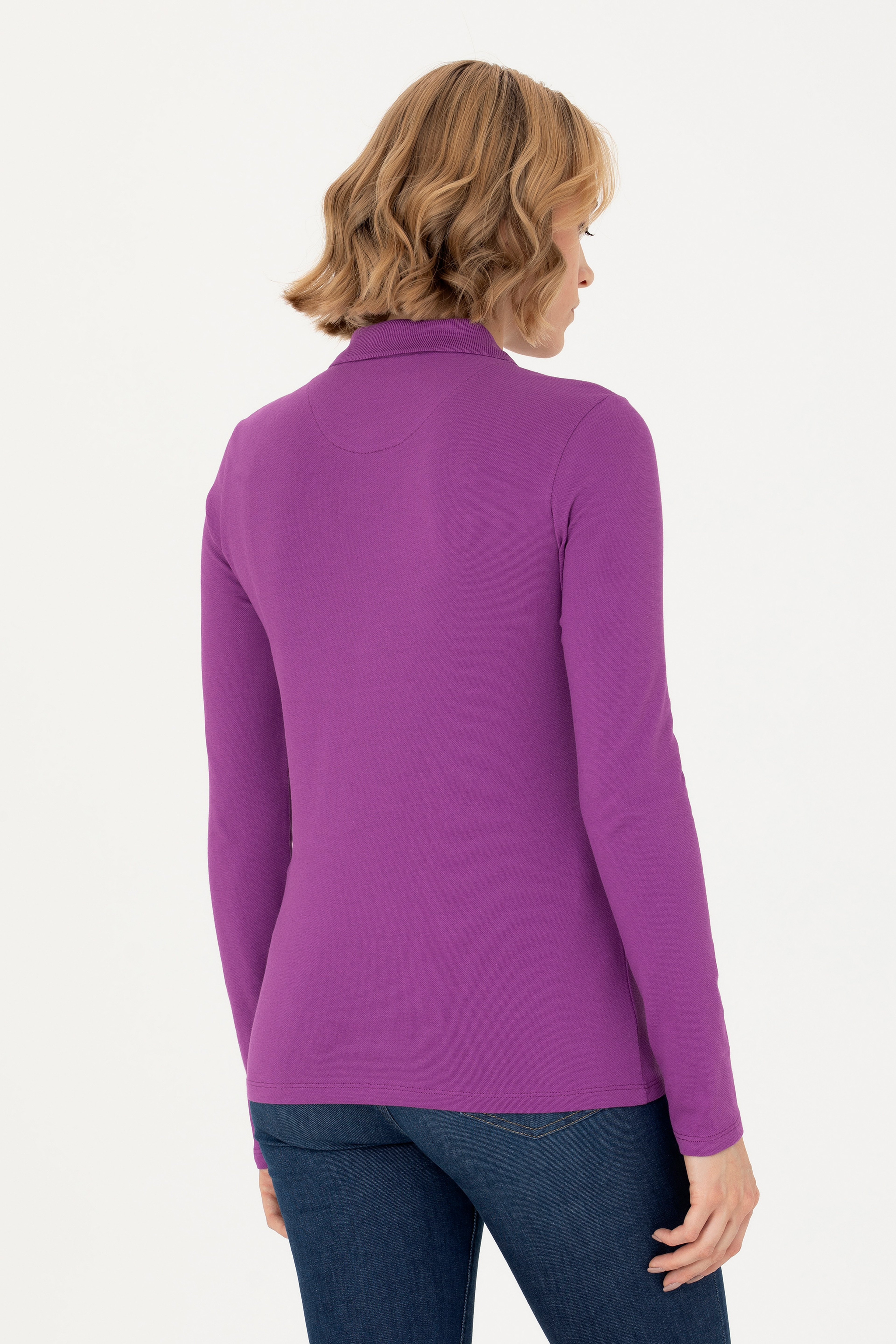 Kadın Violet Polo Yaka Basic Sweatshirt