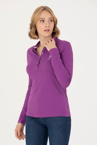 Kadın Violet Polo Yaka Basic Sweatshirt