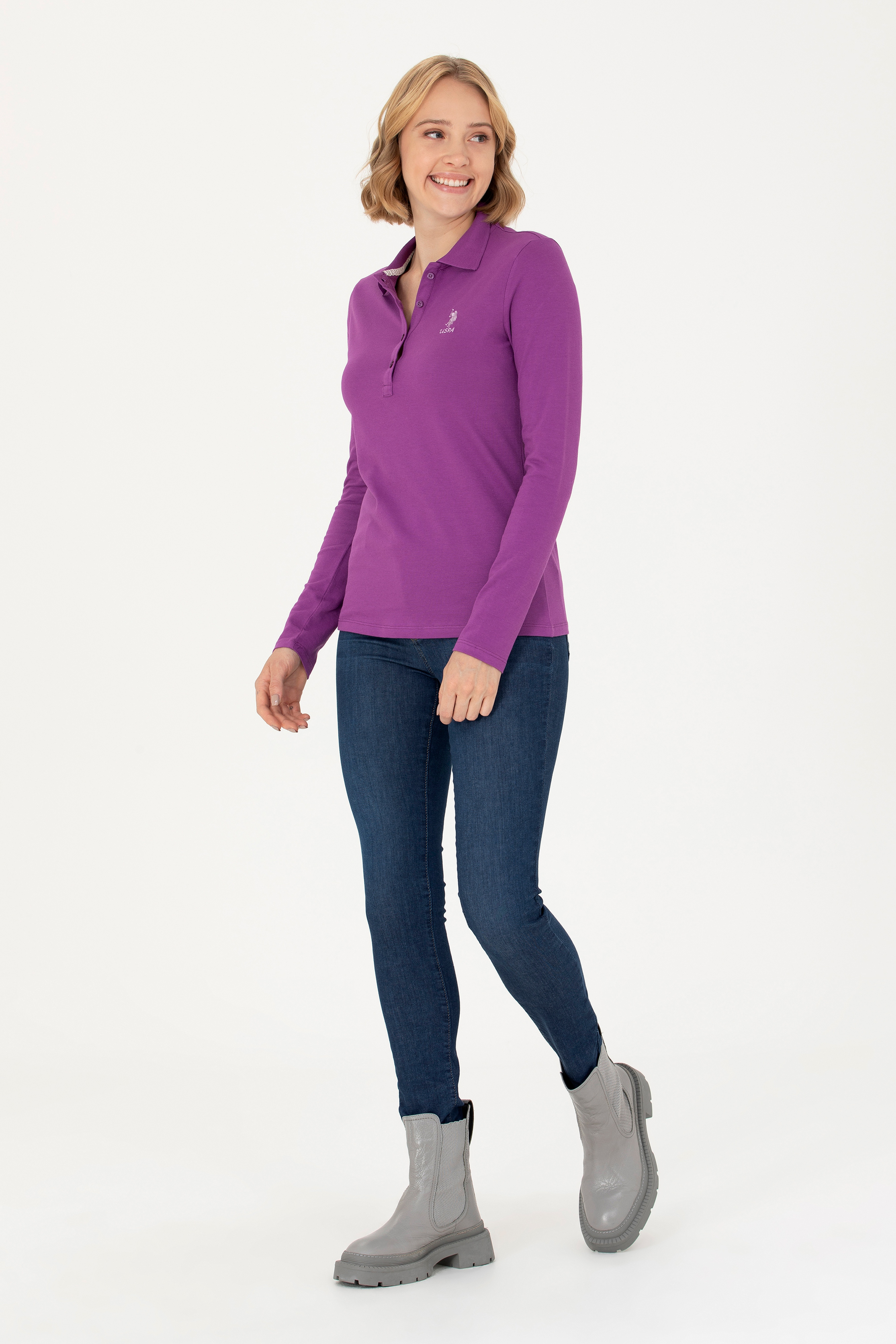 Kadın Violet Polo Yaka Basic Sweatshirt