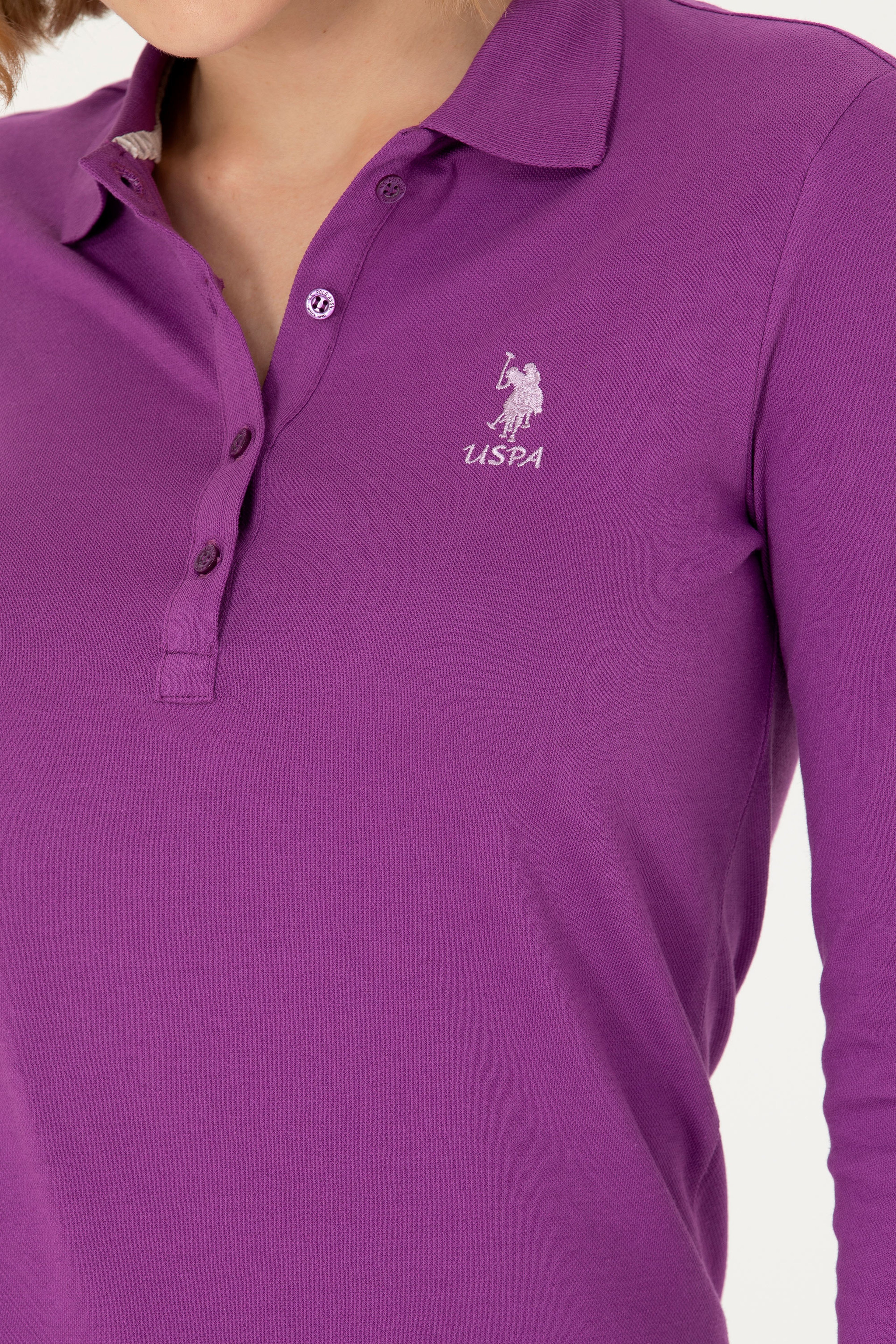 Kadın Violet Polo Yaka Basic Sweatshirt - Image 7