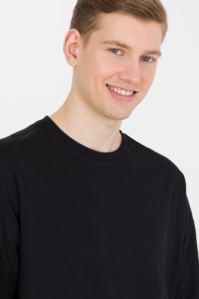 Erkek Siyah Comfort Long Bisiklet Yaka Tişört