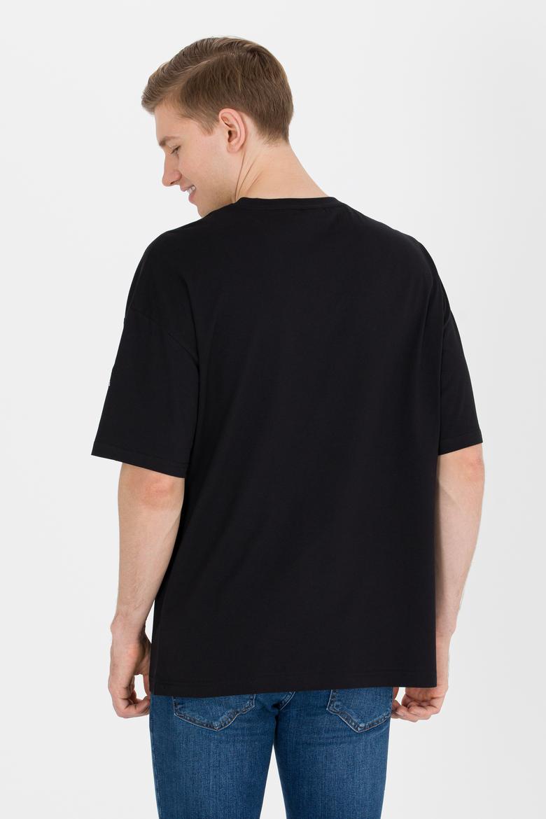 Erkek Siyah Comfort Long Bisiklet Yaka Tişört - 50265229011