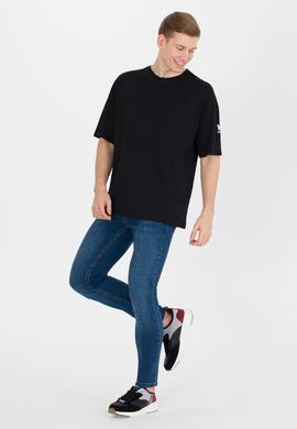 Erkek Siyah Comfort Long Bisiklet Yaka Tişört - 50265229011