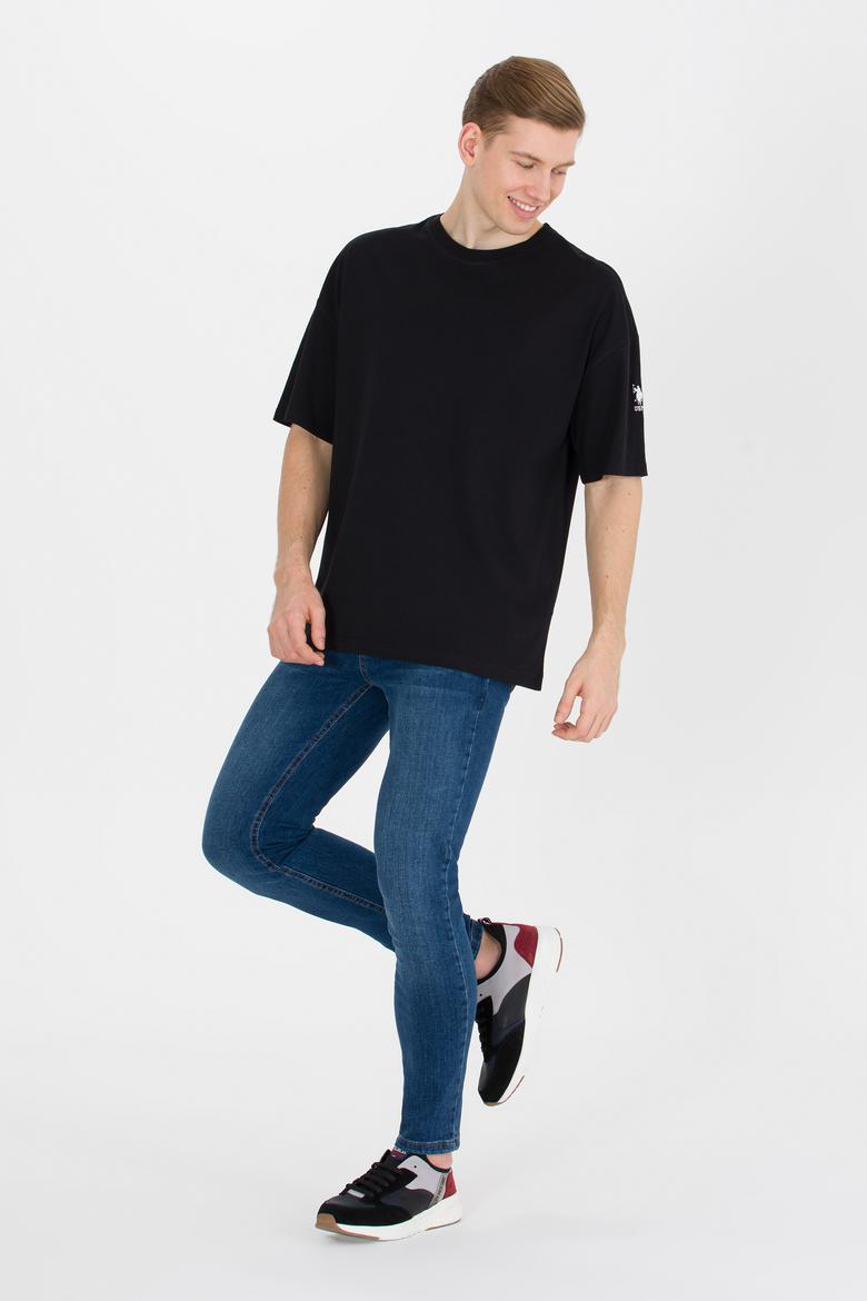 Erkek Siyah Comfort Long Bisiklet Yaka Tişört - 50265229011