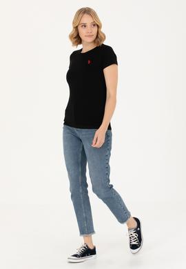 Kadın Siyah Basic Bisiklet Yaka Tişört - 50262656022