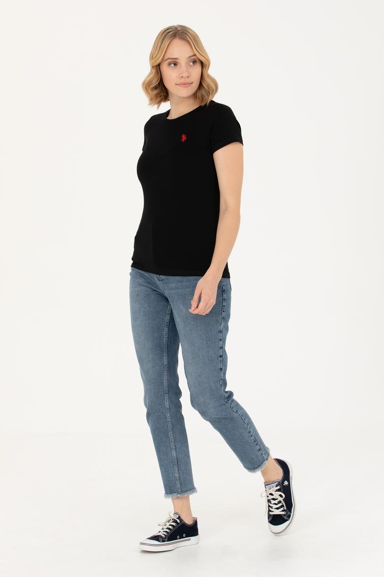 Kadın Siyah Basic Bisiklet Yaka Tişört - 50262656022