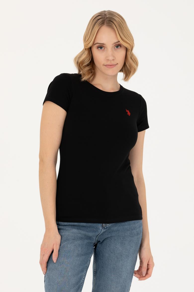 Kadın Siyah Basic Bisiklet Yaka Tişört - 50262656022