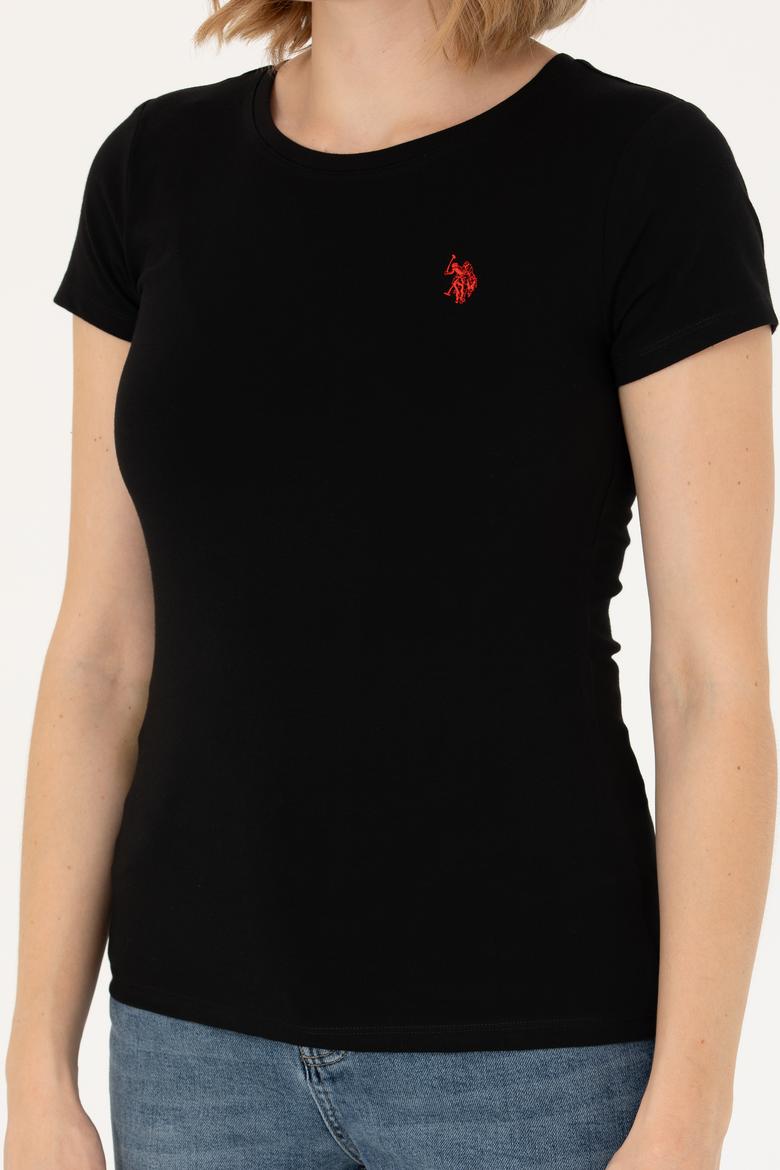 Kadın Siyah Basic Bisiklet Yaka Tişört - 50262656022