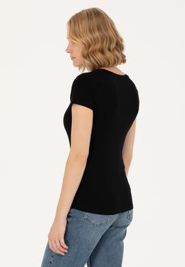 Kadın Siyah Basic Bisiklet Yaka Tişört - 50262656022