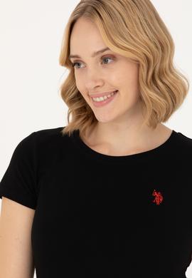 Kadın Siyah Basic Bisiklet Yaka Tişört - 50262656022