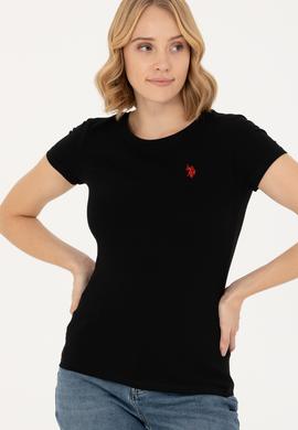 Kadın Siyah Basic Bisiklet Yaka Tişört - 50262656022