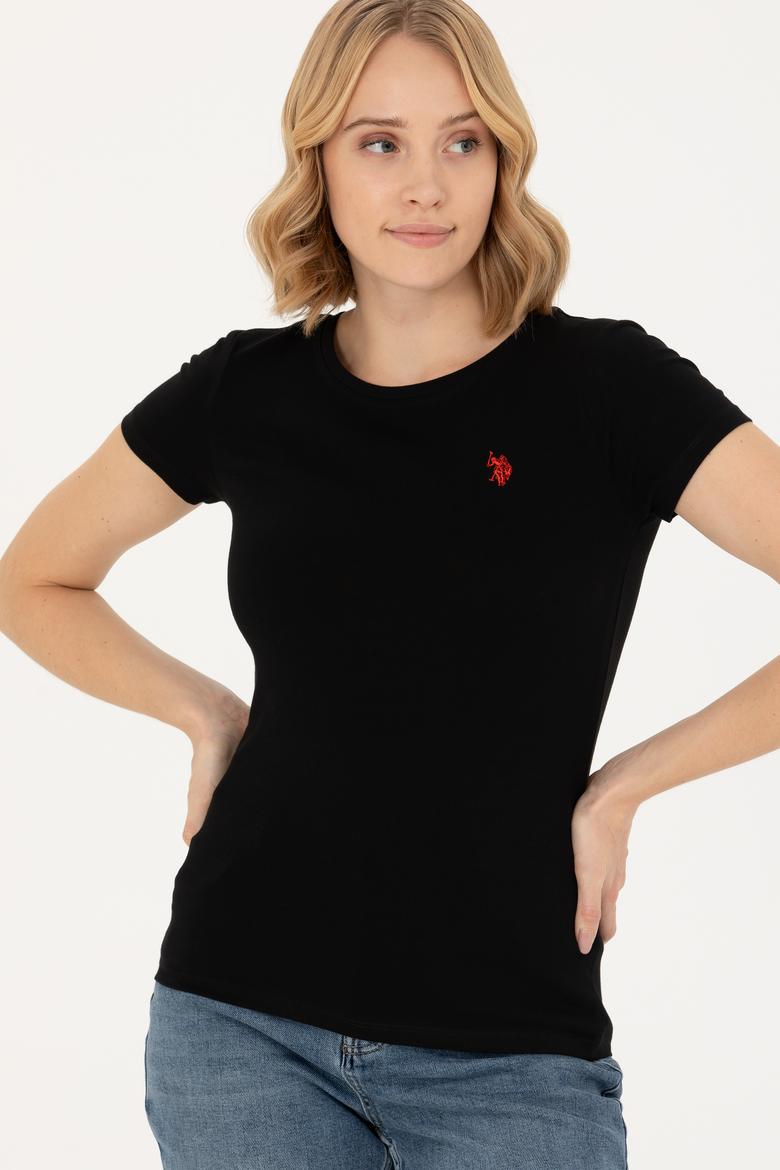 Kadın Siyah Basic Bisiklet Yaka Tişört