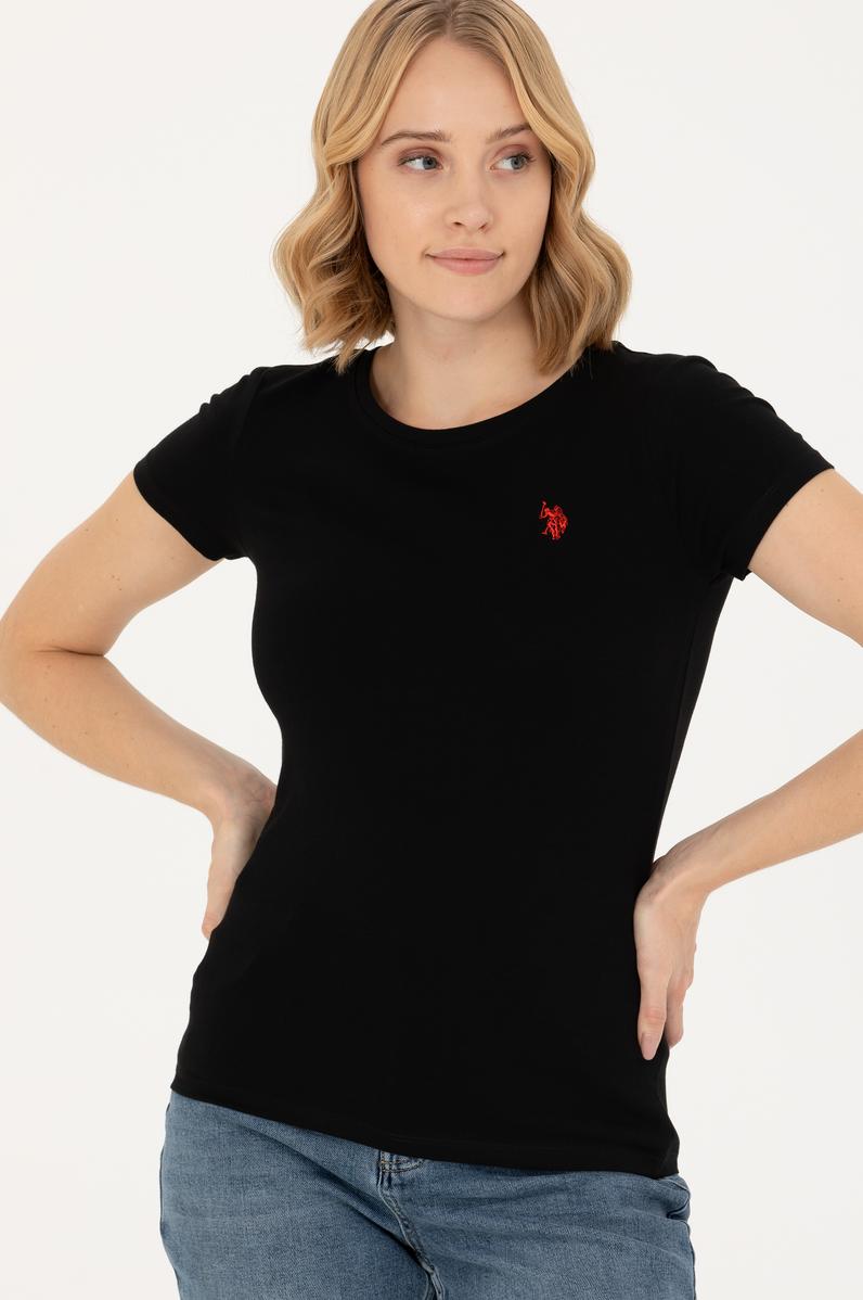 Kadın Siyah Basic Bisiklet Yaka Tişört