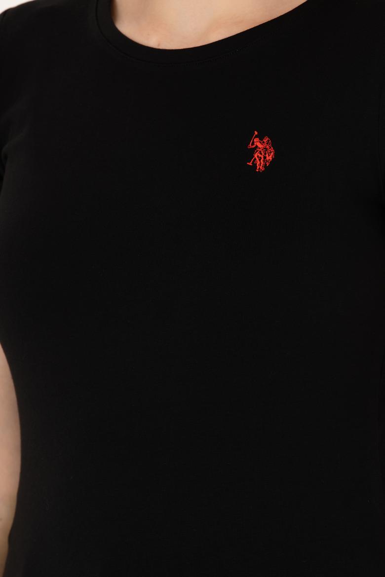 Kadın Siyah Basic Bisiklet Yaka Tişört - 50262656022