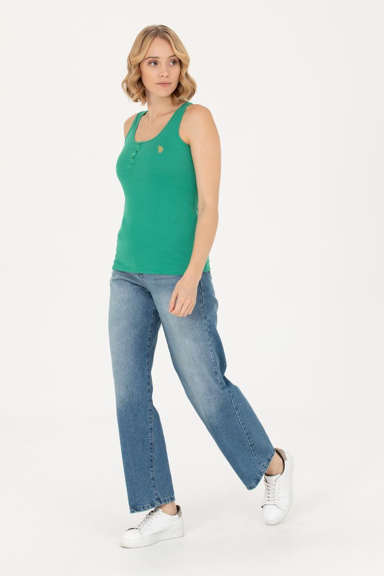 Kadın Yeşil Basic Bisiklet Yaka Tişört - 50262673122