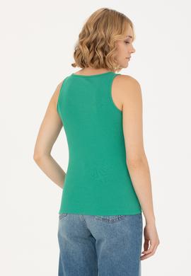 Kadın Yeşil Basic Bisiklet Yaka Tişört - 50262673122