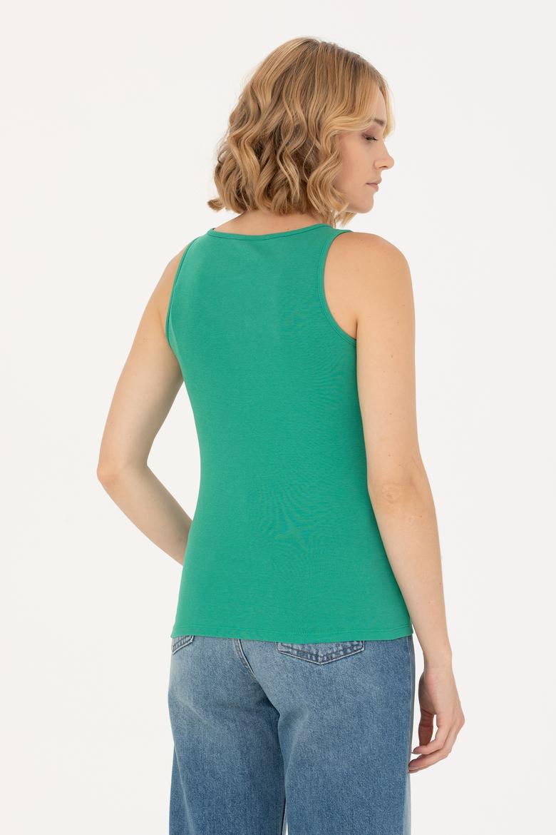 Kadın Yeşil Basic Bisiklet Yaka Tişört - 50262673122