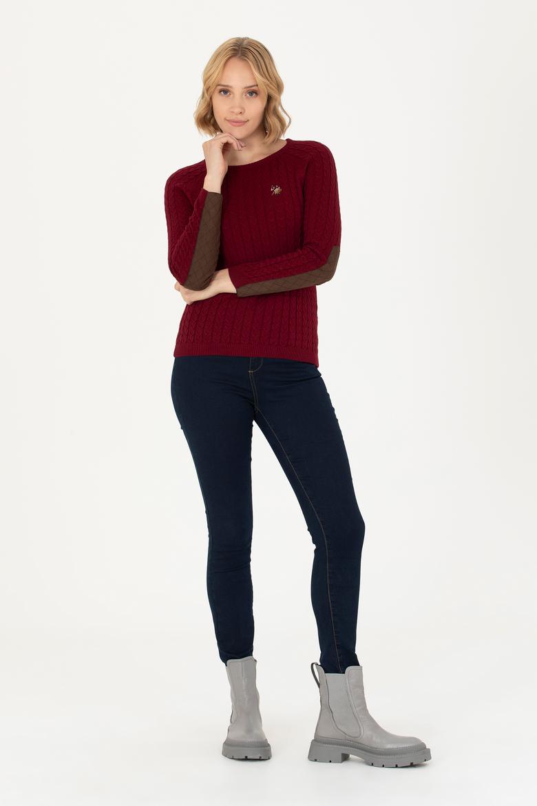 Kadın Bordo Bisiklet Yaka  Basic Kazak - 50269010012