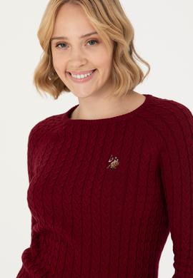 Kadın Bordo Bisiklet Yaka  Basic Kazak - 50269010012