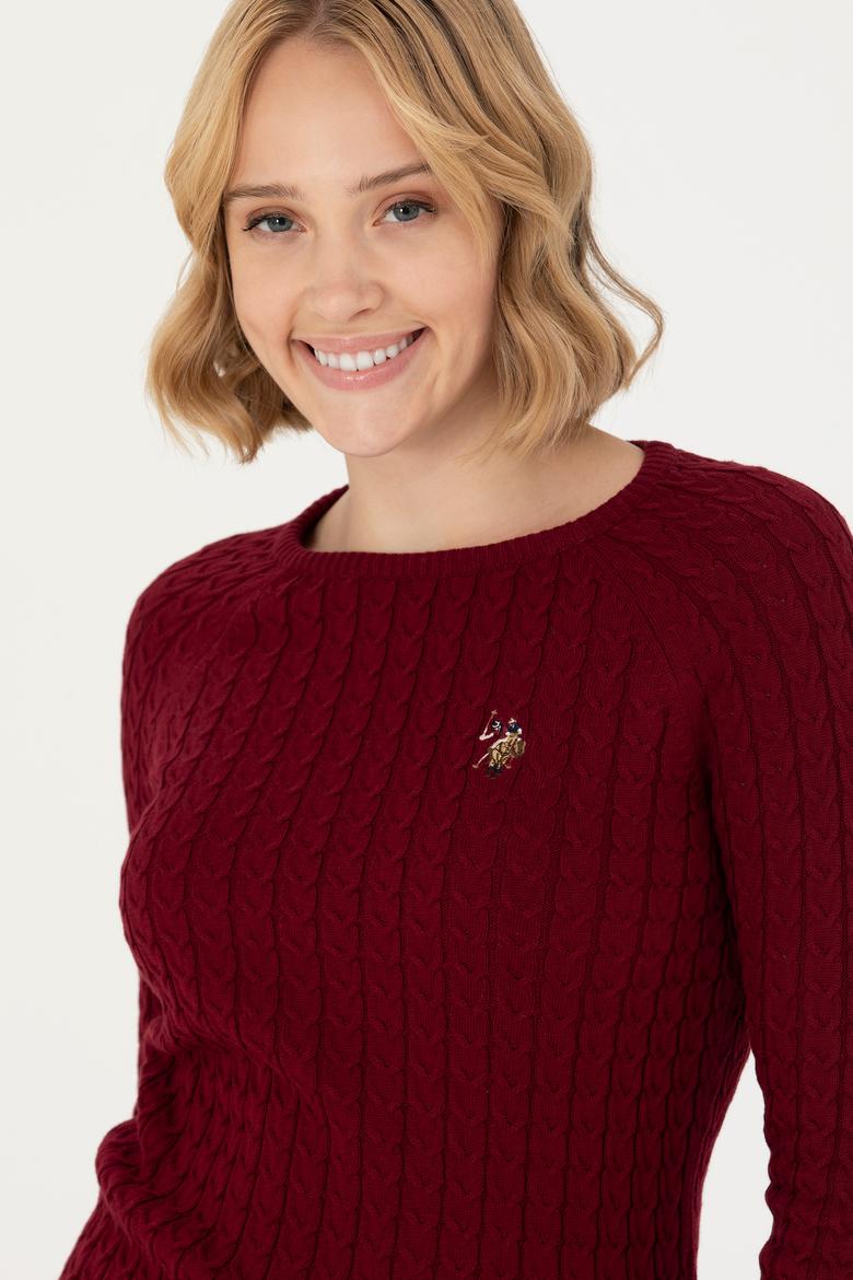 Kadın Bordo Bisiklet Yaka  Basic Kazak - 50269010012