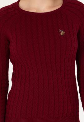 Kadın Bordo Bisiklet Yaka  Basic Kazak - 50269010012