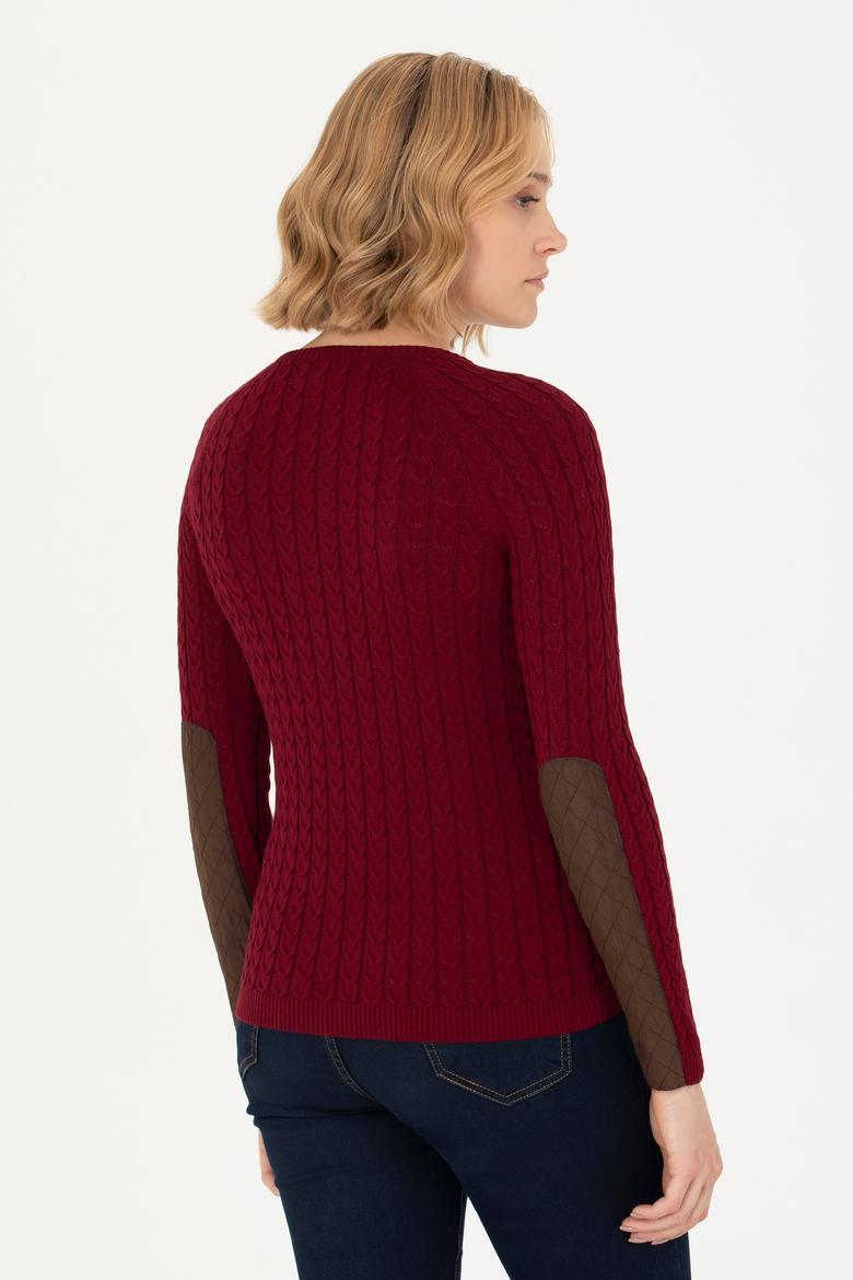 Kadın Bordo Bisiklet Yaka  Basic Kazak - 50269010012