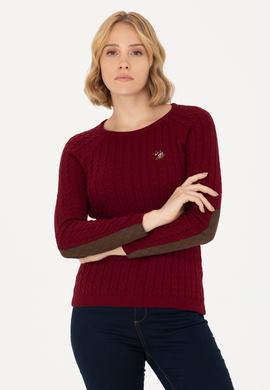 Kadın Bordo Bisiklet Yaka  Basic Kazak - 50269010012