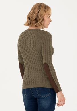 Kadın Haki Bisiklet Yaka Basic Kazak - 50269010035