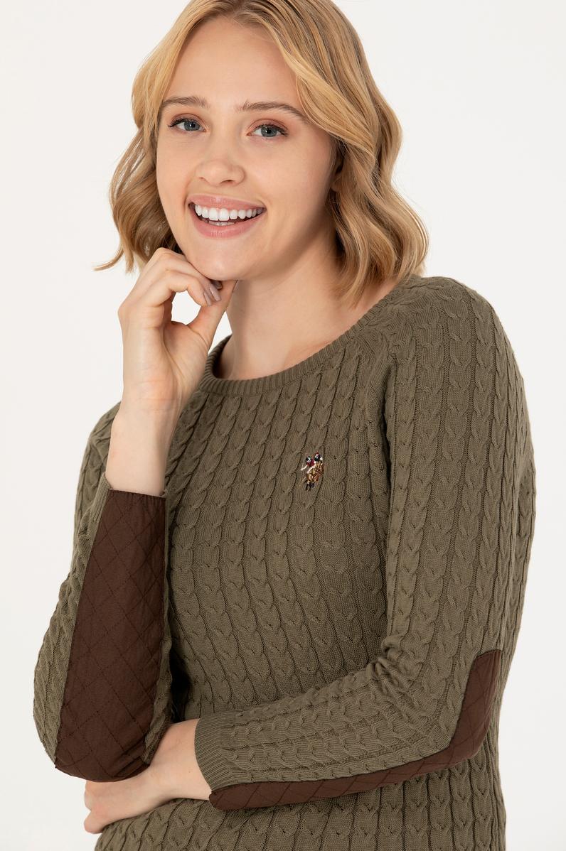 Kadın Haki Bisiklet Yaka Basic Kazak