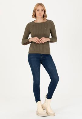 Kadın Haki Bisiklet Yaka Basic Kazak - 50269010035