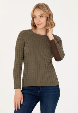 Kadın Haki Bisiklet Yaka Basic Kazak - 50269010035