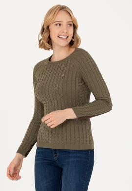 Kadın Haki Bisiklet Yaka Basic Kazak - 50269010035