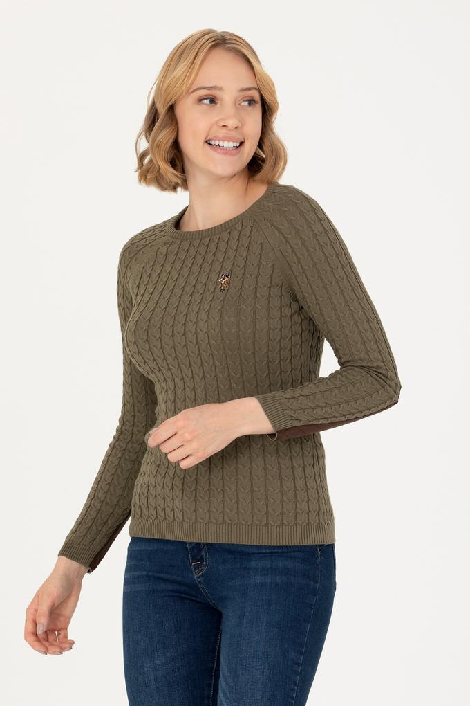 Kadın Haki Bisiklet Yaka Basic Kazak