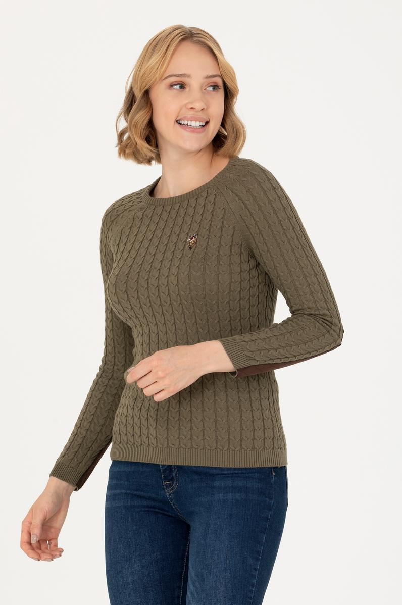 Kadın Haki Bisiklet Yaka Basic Kazak