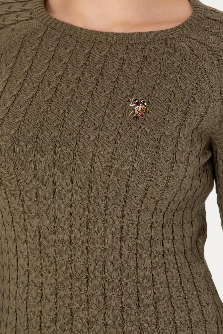 Kadın Haki Bisiklet Yaka Basic Kazak - 50269010035