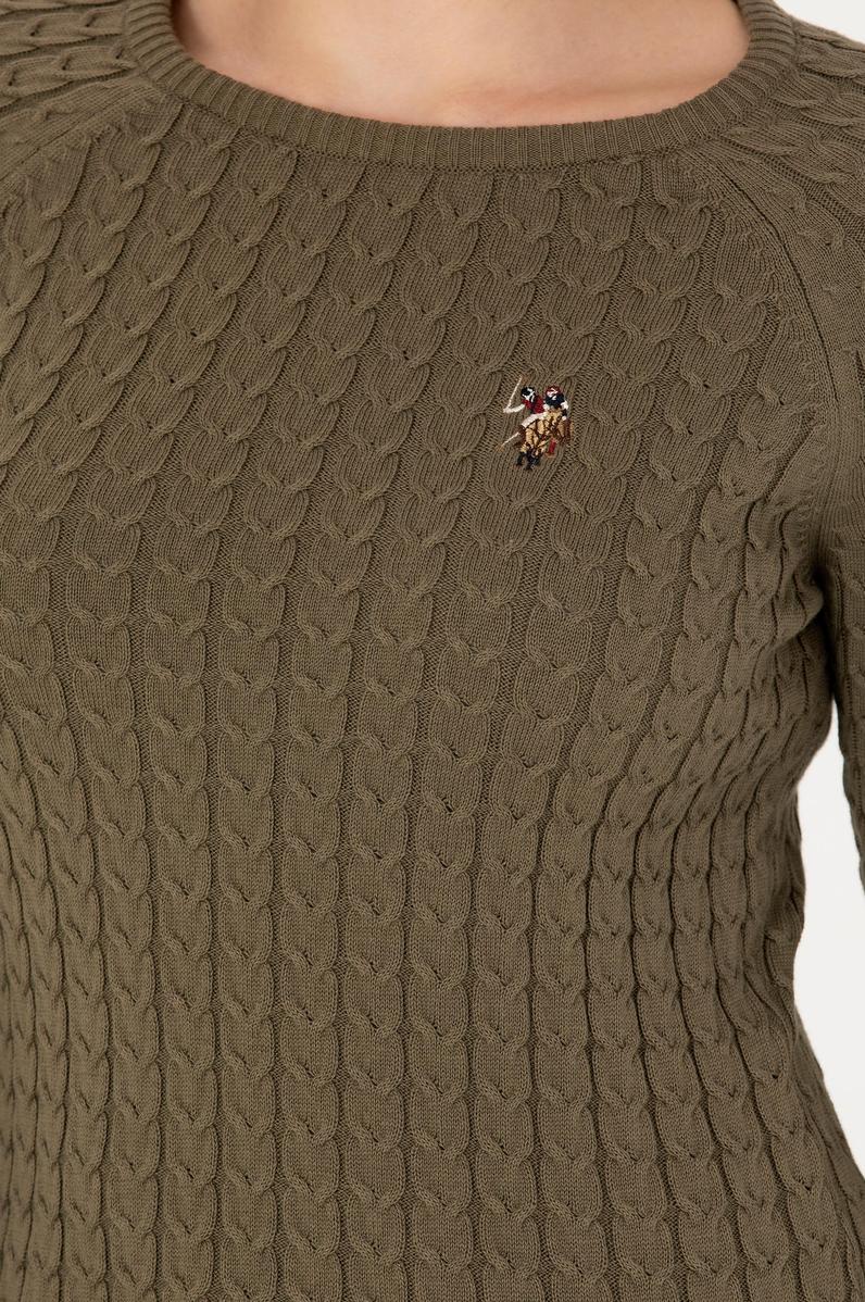 Kadın Haki Bisiklet Yaka Basic Kazak