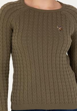 Kadın Haki Bisiklet Yaka Basic Kazak - 50269010035