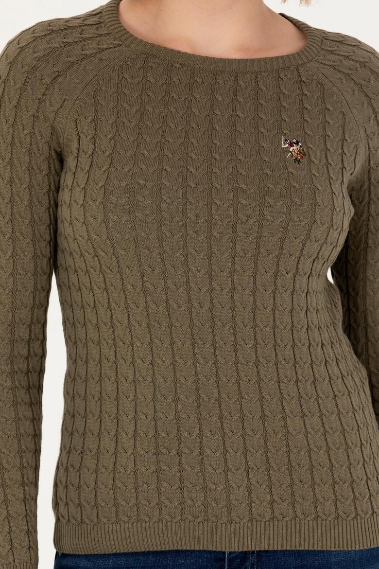 Kadın Haki Bisiklet Yaka Basic Kazak - 50269010035