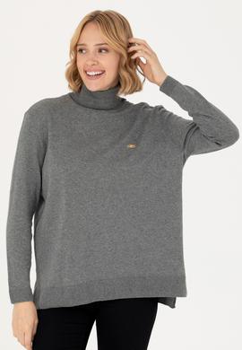 Kadın Gri Melanj Balıkçı Yaka Basic Kazak - 50269012018