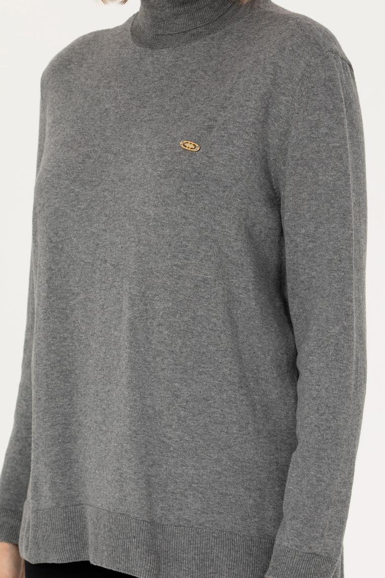 Kadın Gri Melanj Balıkçı Yaka Basic Kazak - 50269012018