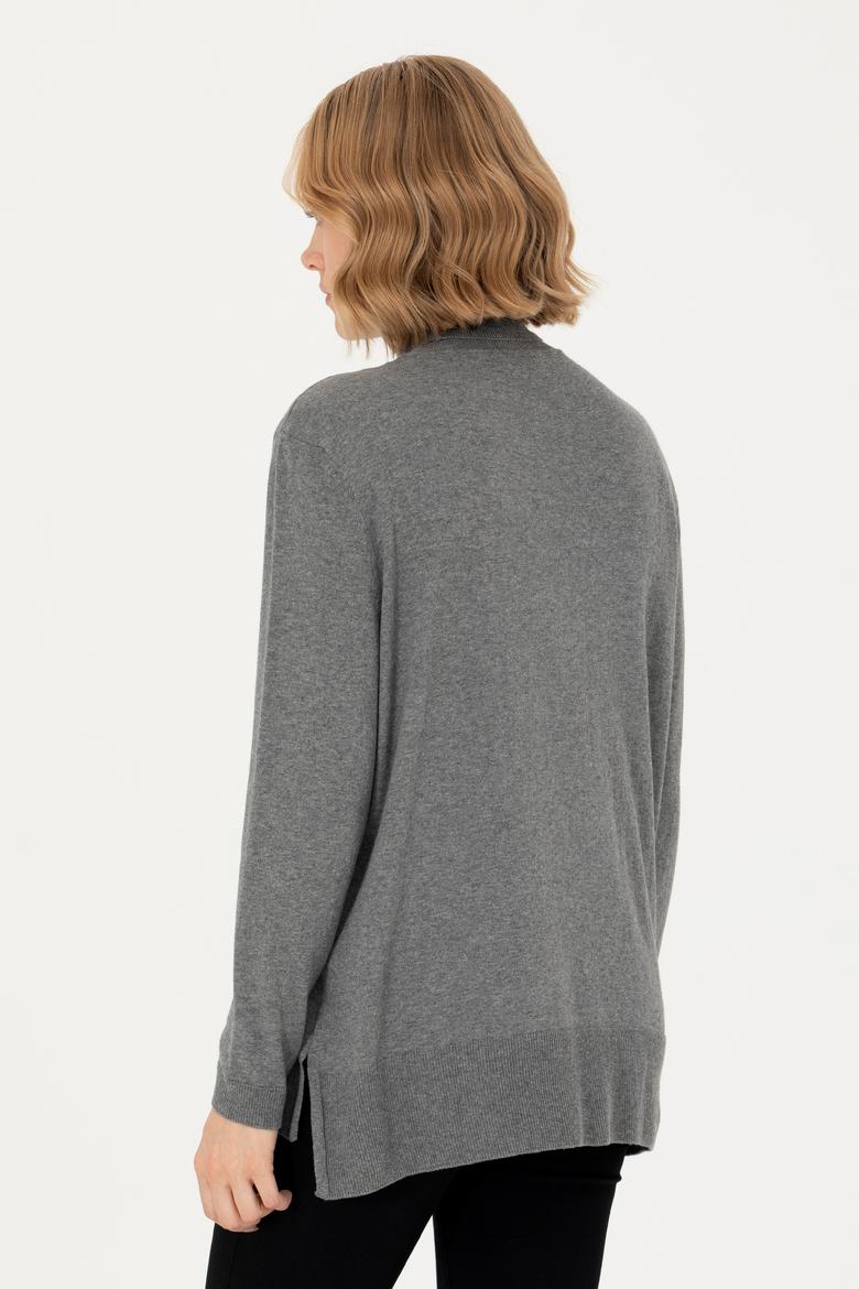 Kadın Gri Melanj Balıkçı Yaka Basic Kazak - 50269012018