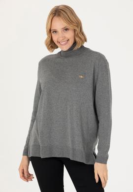 Kadın Gri Melanj Balıkçı Yaka Basic Kazak - 50269012018