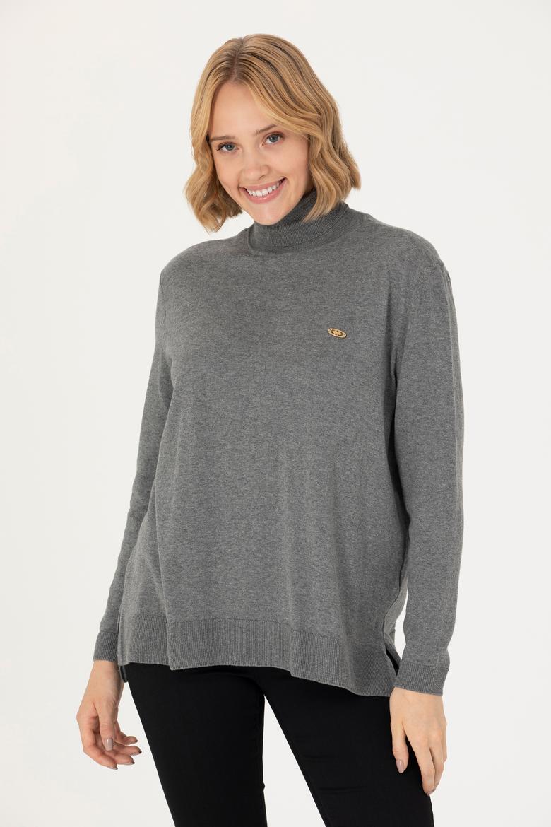 Kadın Gri Melanj Balıkçı Yaka Basic Kazak - 50269012018