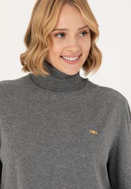 Kadın Gri Melanj Balıkçı Yaka Basic Kazak - 50269012018